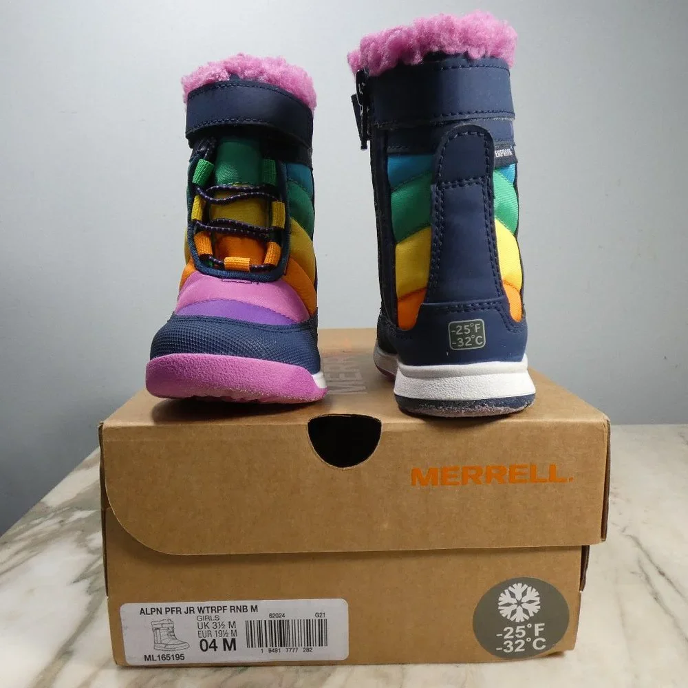 NiB Merrell Alpine Puffer JR Waterproof Backpacking Boot Rainbow Multi 4 Unisex - Picture 9 of 12